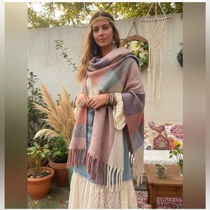 Boho Oversized Colorblock Fringe Shawl Wrap Scarf